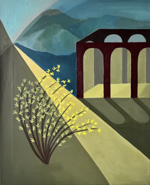 „Zlatý déšť" — Olej na plátně od Karin Krutsche, 2025, 55 × 45 cm