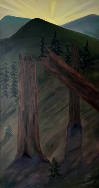 „V půli" — Olej na plátně od Karin Krutsche, 2024, 130 × 70 cm