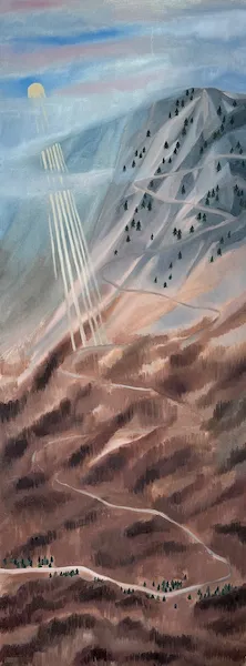 „Ty mě vedeš" — Olej na plátně od Karin Krutsche, 2024, 130 × 50 cm