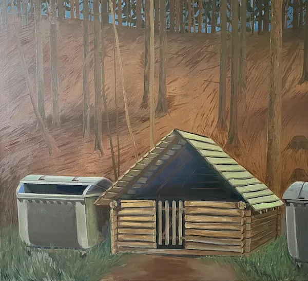 „Popelnice" — Olej na plátně od Karin Krutsche, 2024, 100 × 90 cm