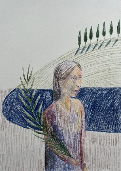 „Hosana" — Pastelka na papíře od Karin Krutsche, 2024, 21 × 29 cm