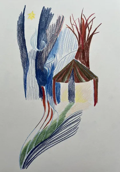 „Betlém" — Pastelka na papíře od Karin Krutsche, 2024, 21 × 29 cm
