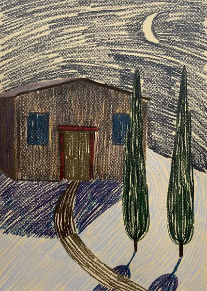 „Pesach" — Pastelka na papíře od Karin Krutsche, 2023, 21 × 29 cm