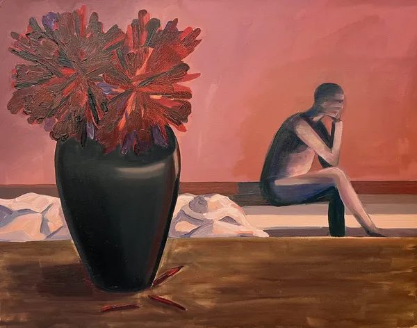 „Zatím" — Olej na plátně od Karin Krutsche, 2023, 90 × 70 cm