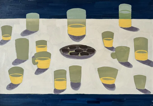 „Neděle u našich" — Olej na plátně od Karin Krutsche, 2022, 45 × 65 cm