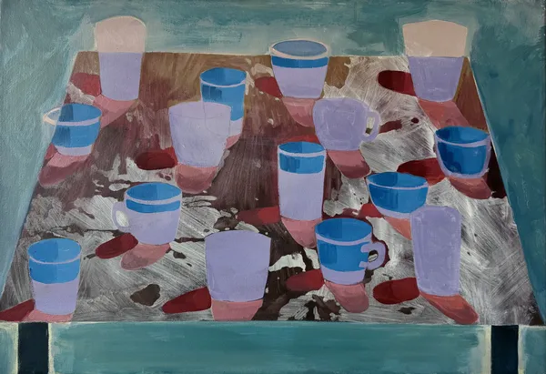 „Rozlité mléko" — Olej na plátně od Karin Krutsche, 2022, 45 × 65 cm