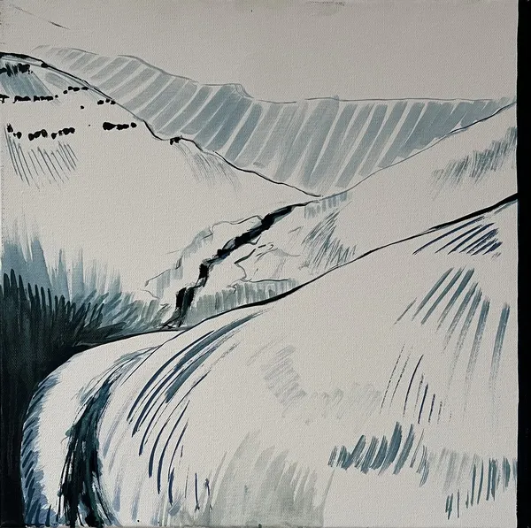 „Island 3." — Olej na plátně od Karin Krutsche, 2022, 40 × 40 cm