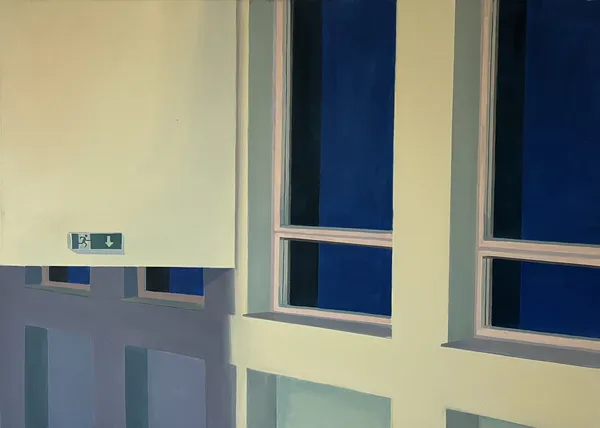 „Večerní ateliér" — Olej na plátně od Karin Krutsche, 2022, 90 × 125 cm