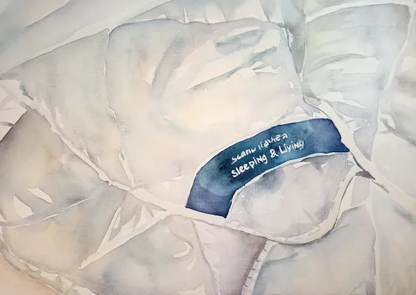 „Scandinavian Sleeping & Living I." — Akvarel na papíře od Karin Krutsche, 2021, 38 × 27 cm