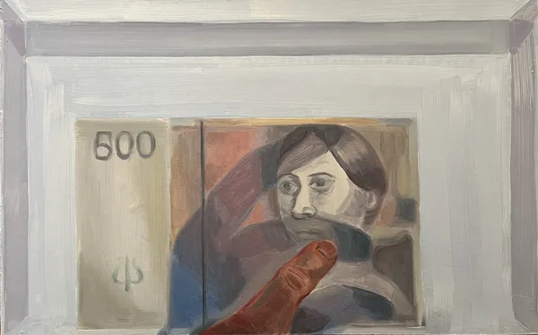 „Pět set" — Olej na plátně od Karin Krutsche, 2021, 64 × 40 cm
