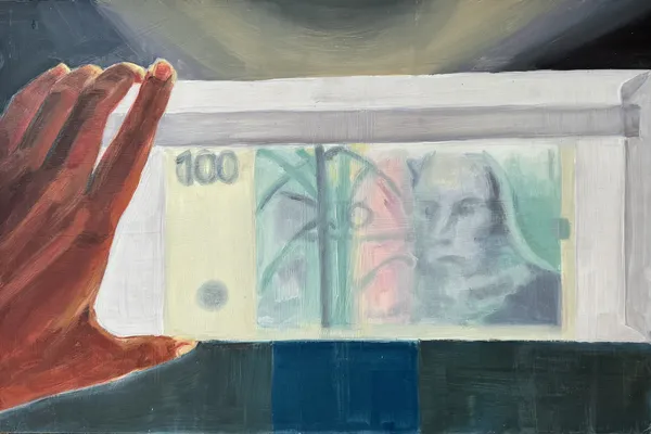 „Stovka" — Olej na plátně od Karin Krutsche, 2021, 60 × 40 cm